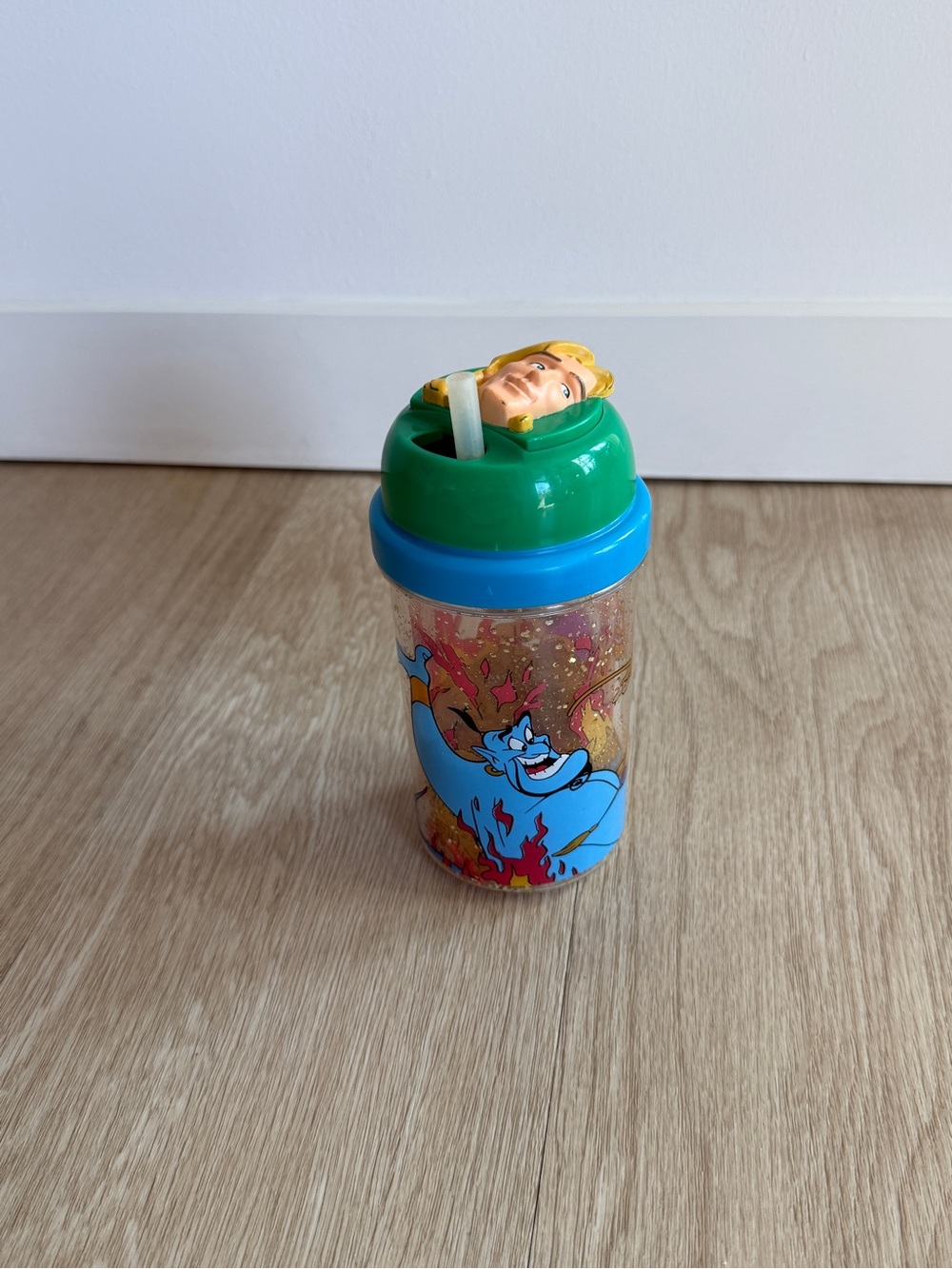 Vintage Disney Aladdin Double Layer Glitter Cup PocahontasJohn Smith Lid & Straw
